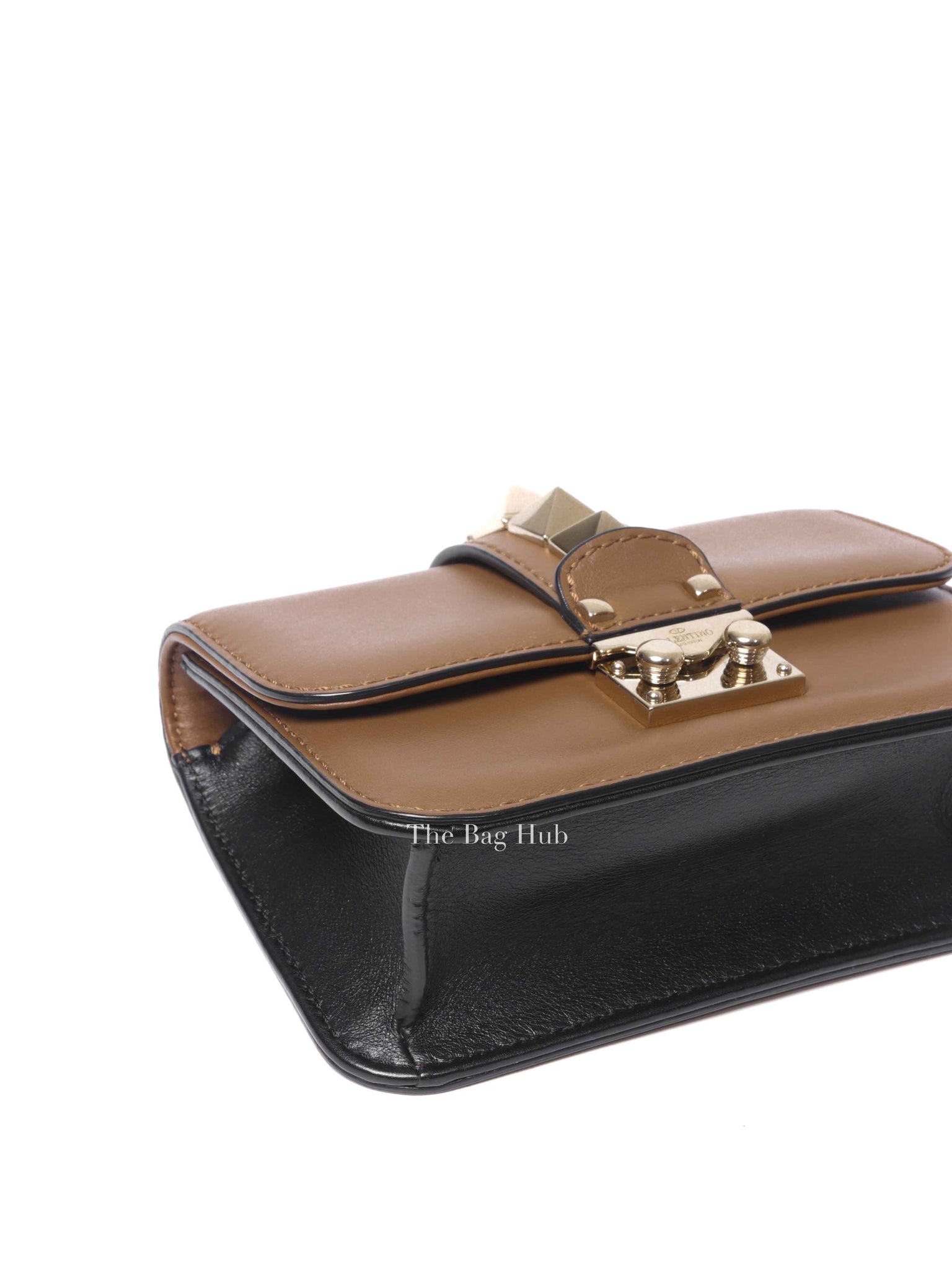 Valentino Tan Leather Rockstud Glam Lock Mini Crossbody Bag