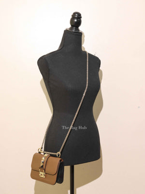 Valentino Tan Leather Rockstud Glam Lock Mini Crossbody Bag