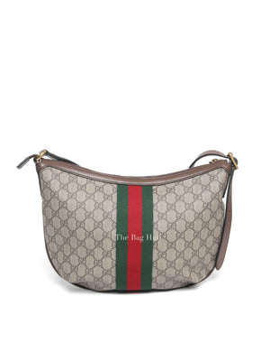 Gucci Brown GG Supreme Web Small Ophidia Half Moon Hobo Bag