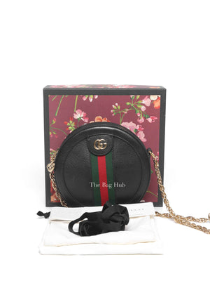 Gucci Black Leather Web Ophidia Round Mini Shoulder Bag
