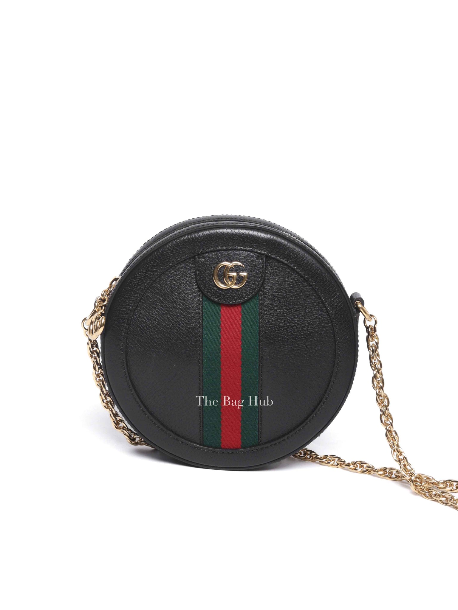 Gucci Black Leather Web Ophidia Round Mini Shoulder Bag