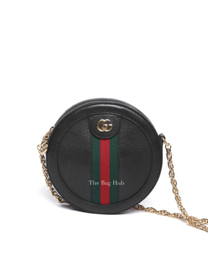Gucci Black Leather Web Ophidia Round Mini Shoulder Bag