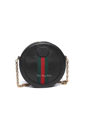Gucci Black Leather Web Ophidia Round Mini Shoulder Bag
