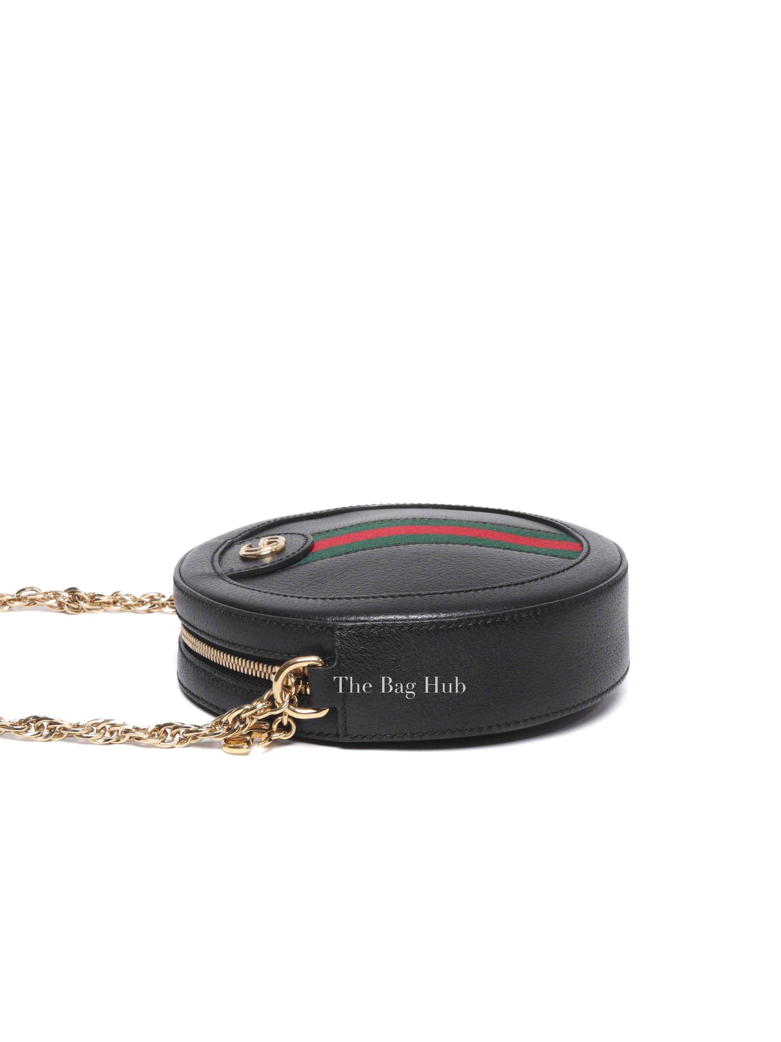Gucci Black Leather Web Ophidia Round Mini Shoulder Bag
