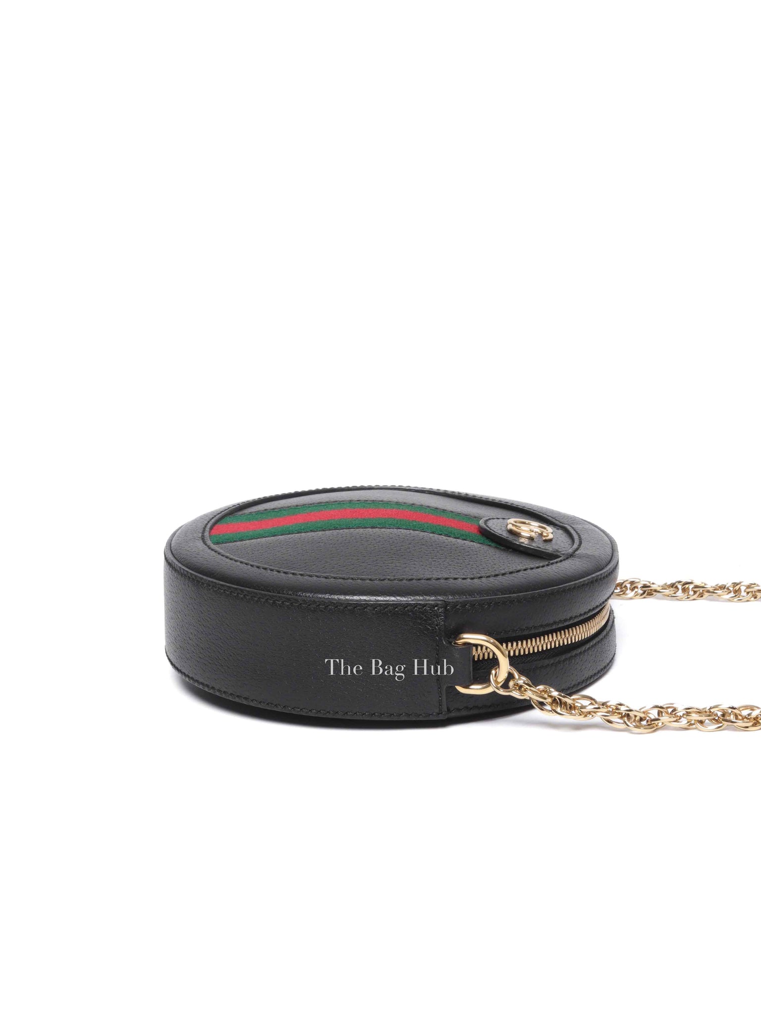 Gucci Black Leather Web Ophidia Round Mini Shoulder Bag