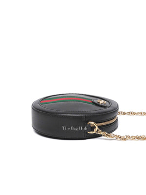 Gucci Black Leather Web Ophidia Round Mini Shoulder Bag