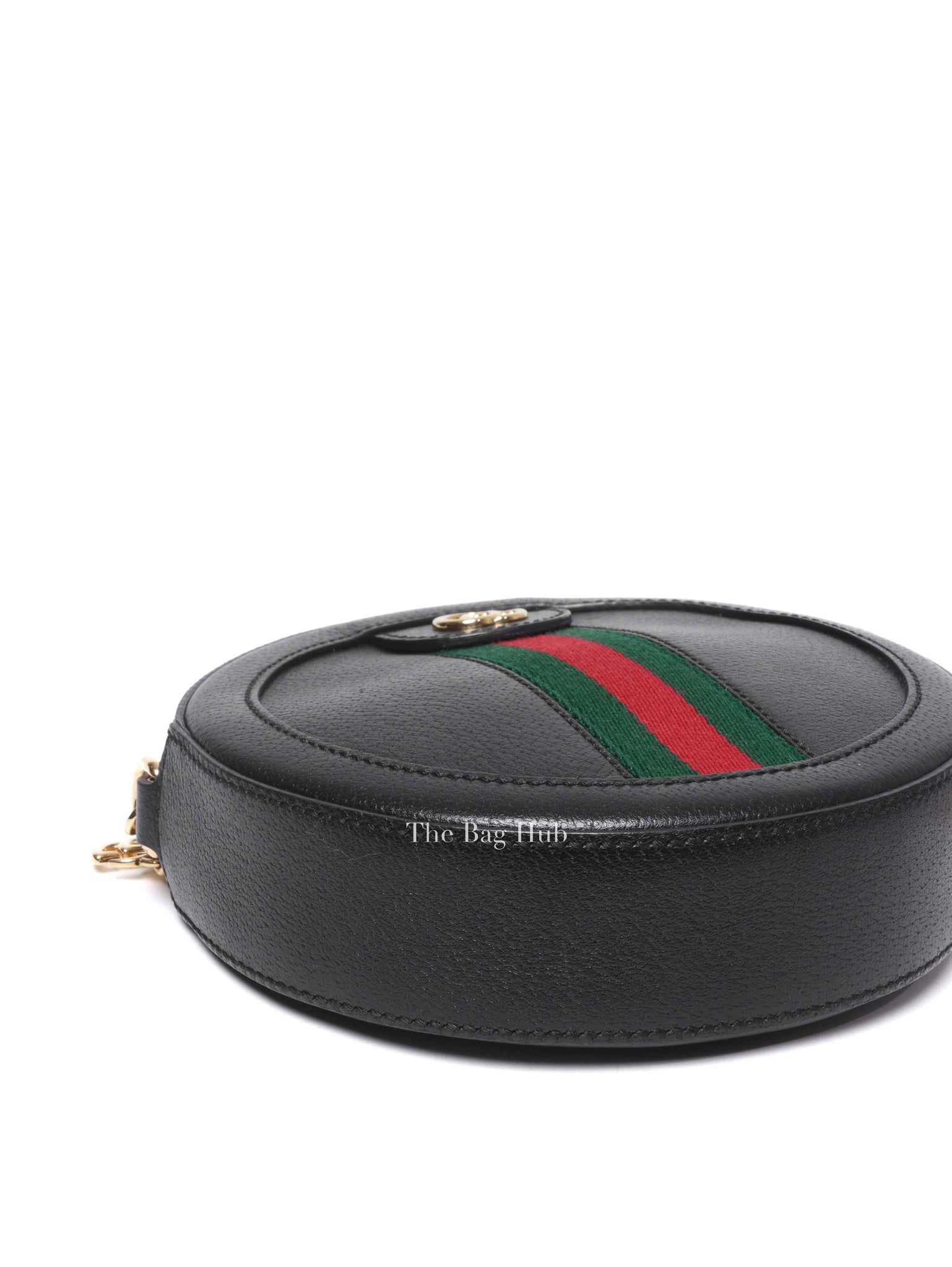 Gucci Black Leather Web Ophidia Round Mini Shoulder Bag