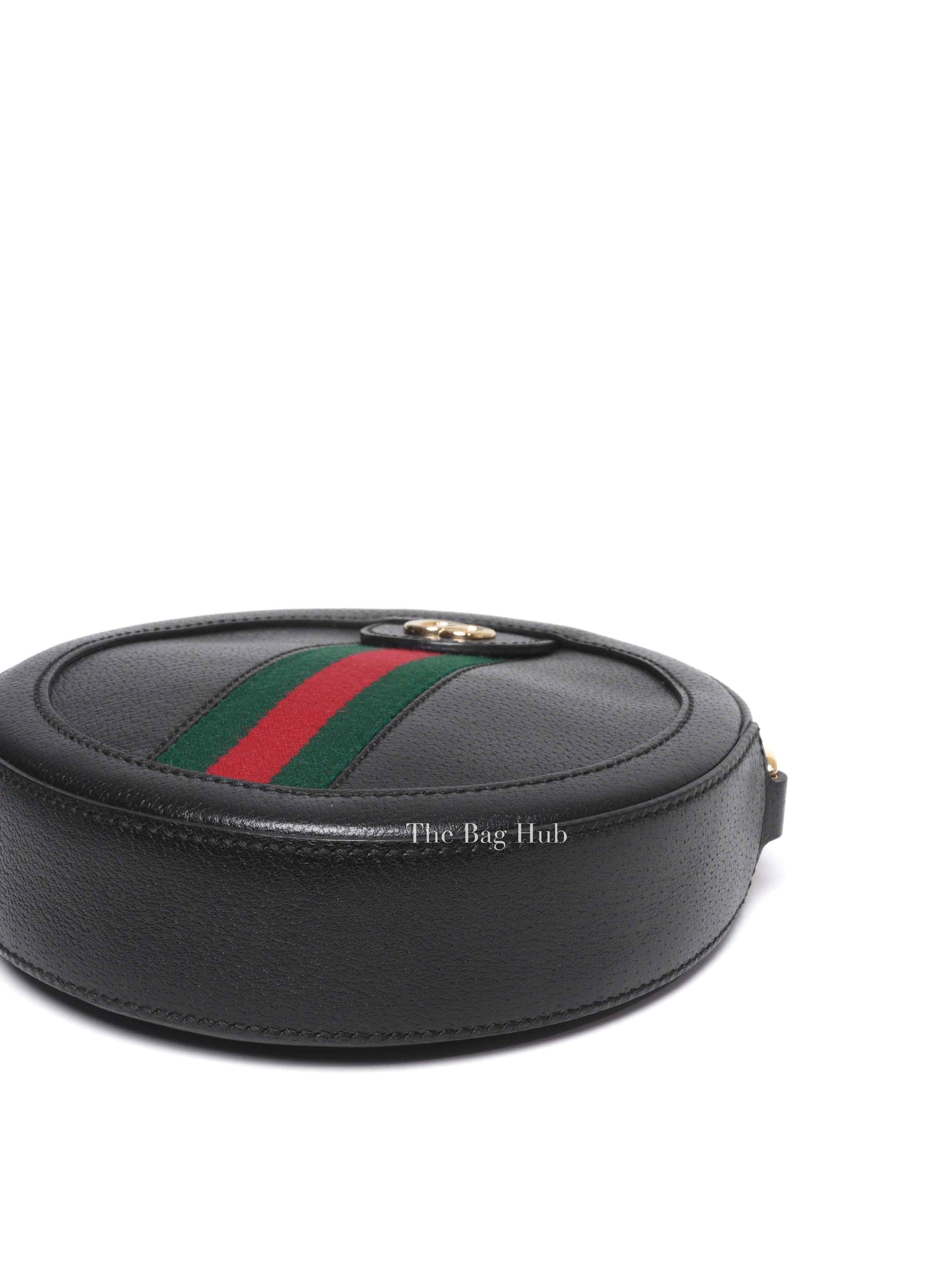 Gucci Black Leather Web Ophidia Round Mini Shoulder Bag