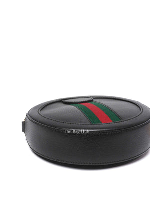 Gucci Black Leather Web Ophidia Round Mini Shoulder Bag