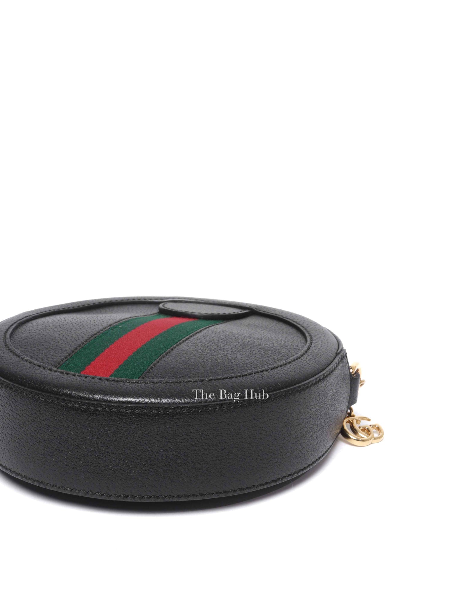 Gucci Black Leather Web Ophidia Round Mini Shoulder Bag