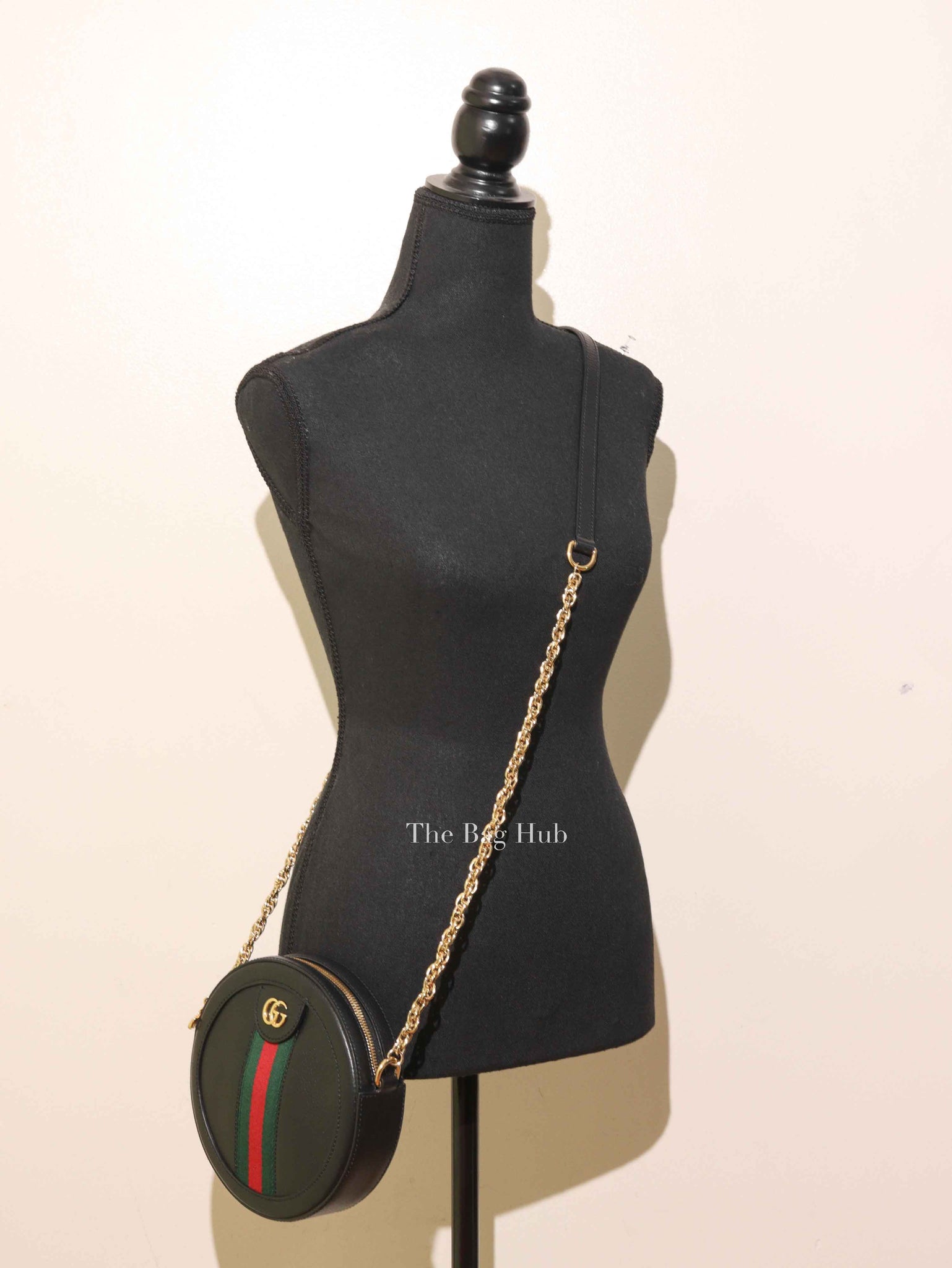 Gucci Black Leather Web Ophidia Round Mini Shoulder Bag