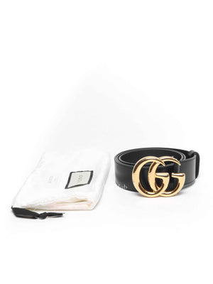 Gucci Black GG Marmont Leather 40mm Belt with Shiny Buckle Size 95