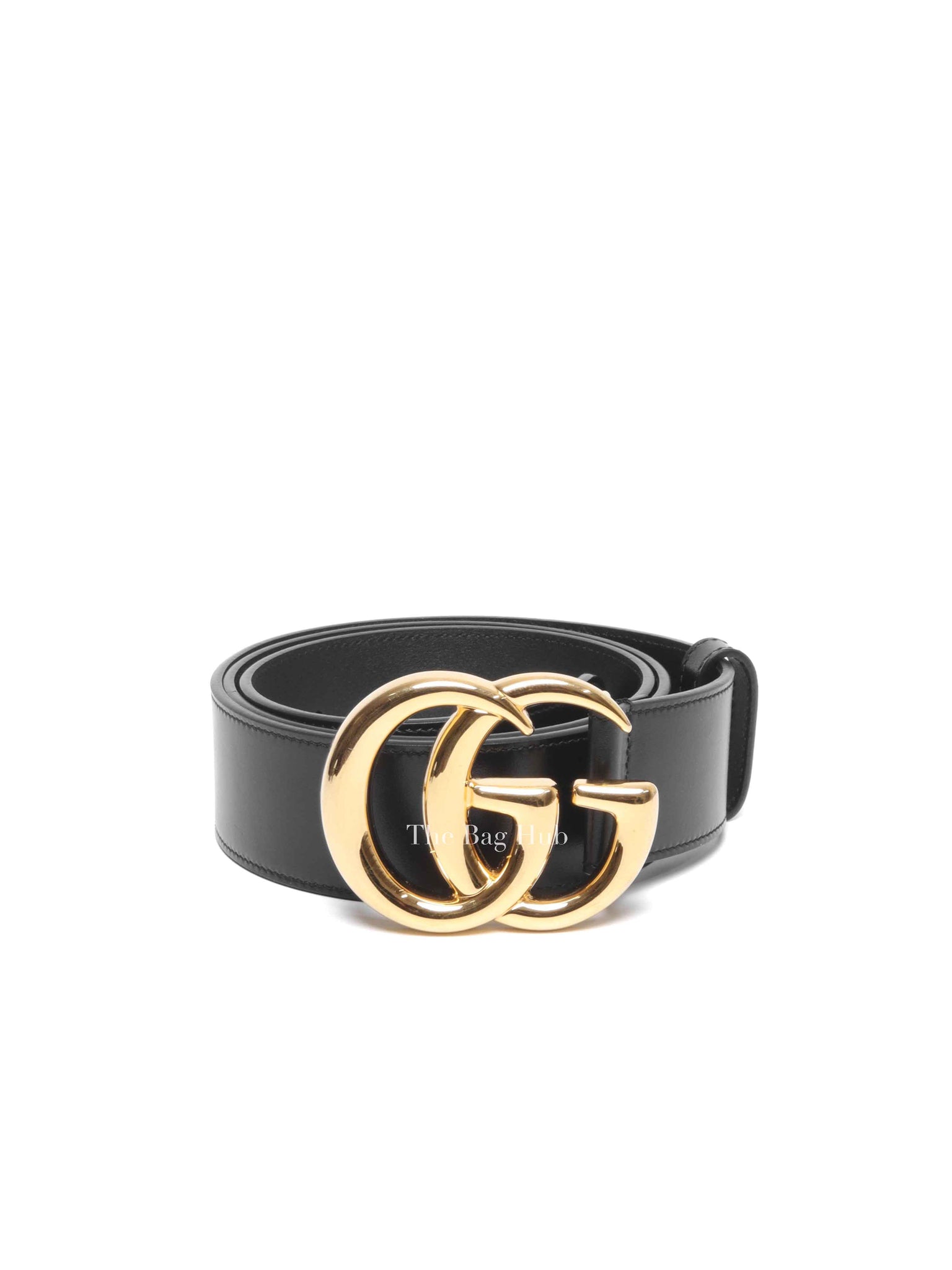 Gucci Black GG Marmont Leather 40mm Belt with Shiny Buckle Size 95