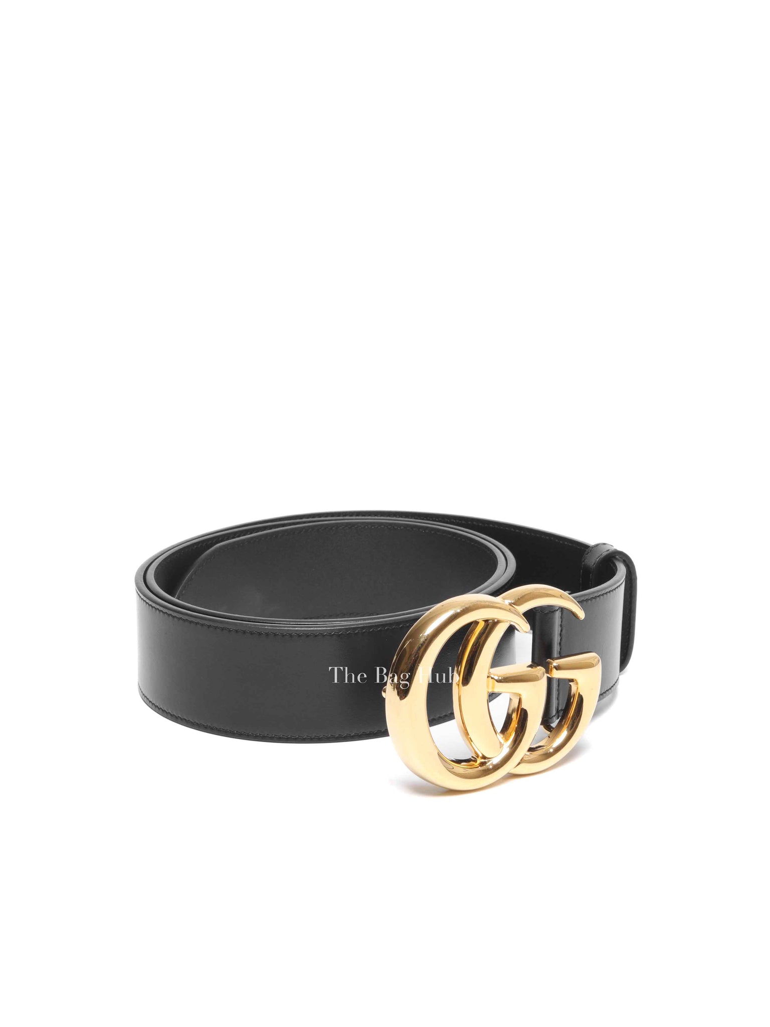Gucci Black GG Marmont Leather 40mm Belt with Shiny Buckle Size 95