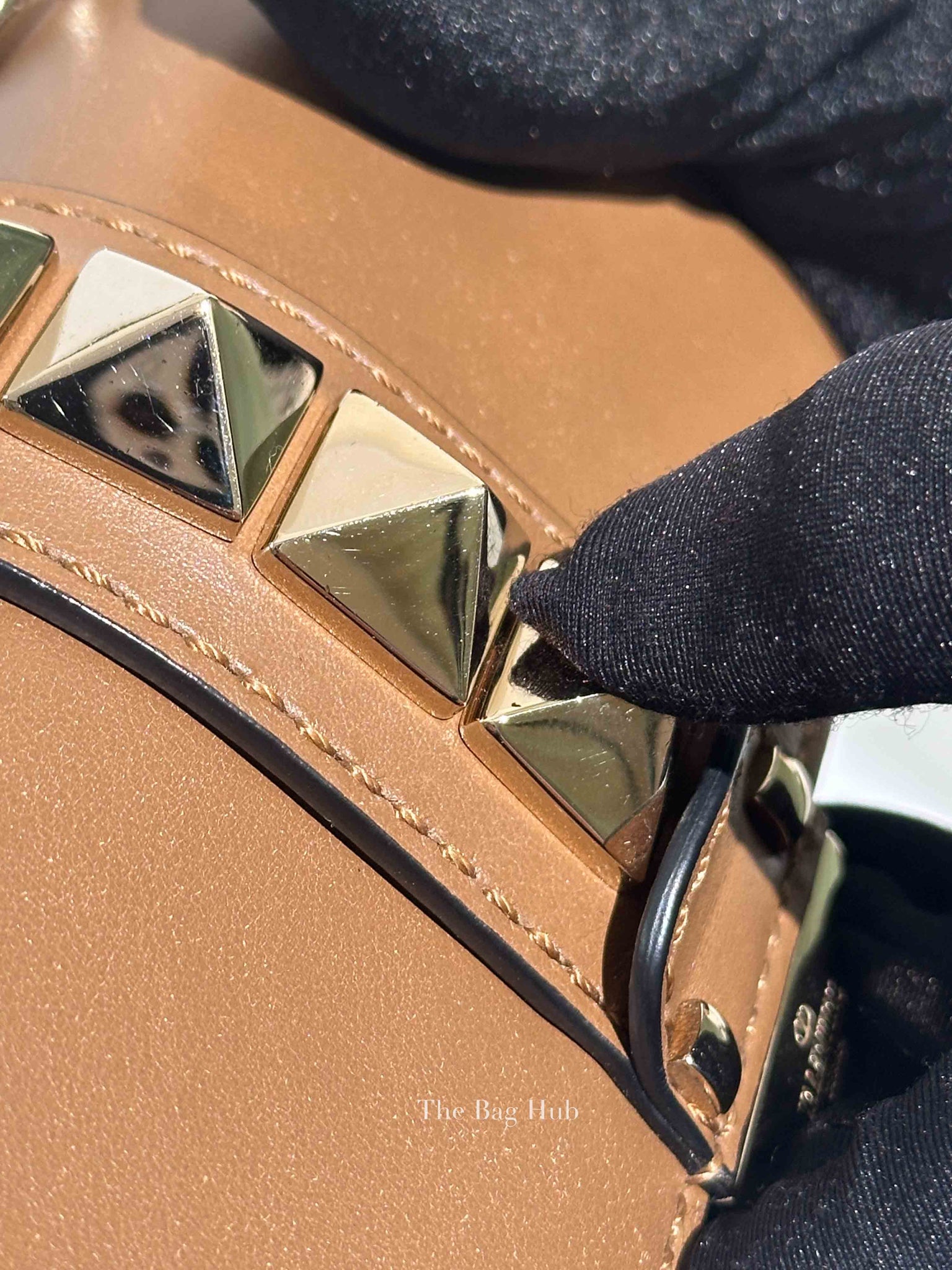 Valentino Tan Leather Rockstud Glam Lock Mini Crossbody Bag