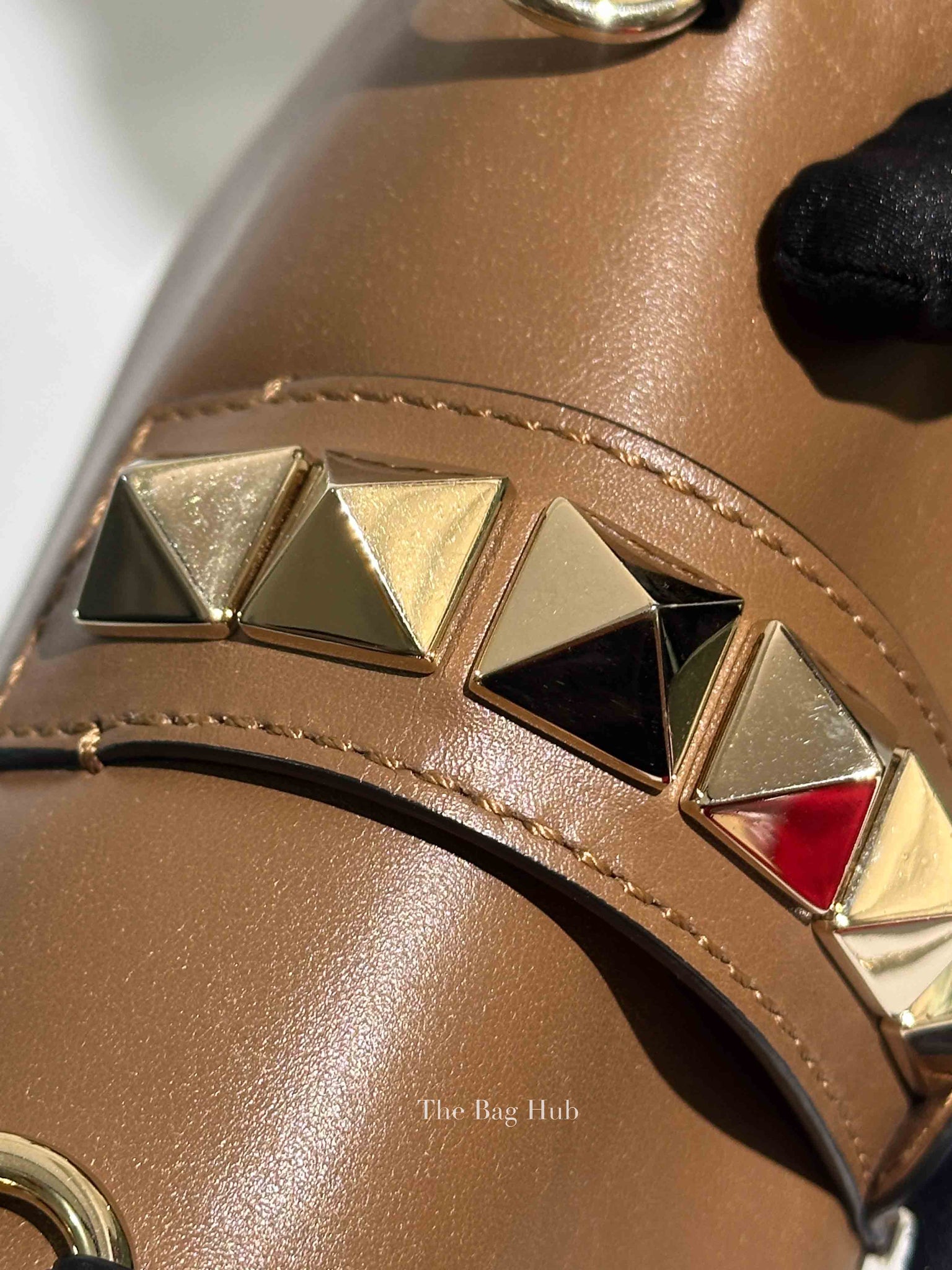 Valentino Tan Leather Rockstud Glam Lock Mini Crossbody Bag
