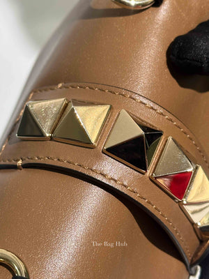 Valentino Tan Leather Rockstud Glam Lock Mini Crossbody Bag