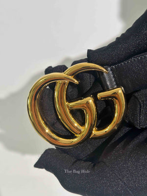Gucci Black GG Marmont Leather 40mm Belt with Shiny Buckle Size 95