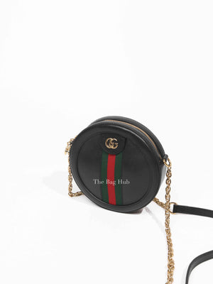Gucci Black Leather Web Ophidia Round Mini Shoulder Bag