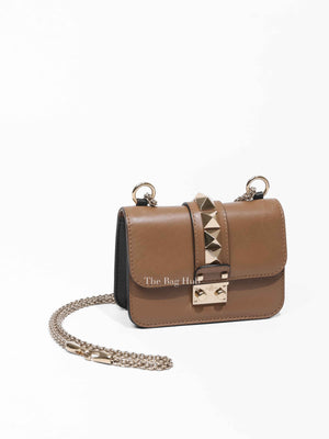 Valentino Tan Leather Rockstud Glam Lock Mini Crossbody Bag