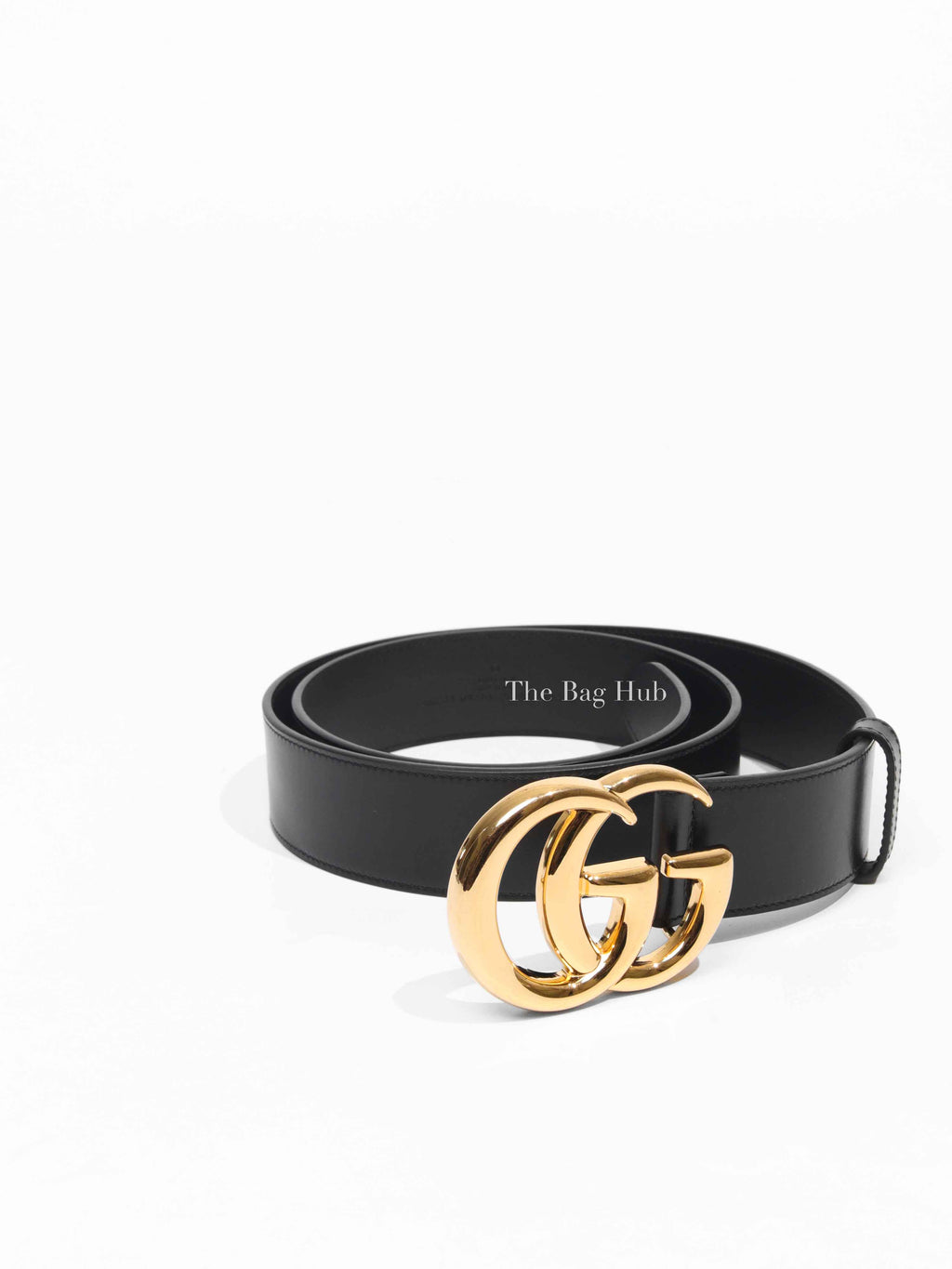 Gucci Black GG Marmont Leather 40mm Belt with Shiny Buckle Size 95