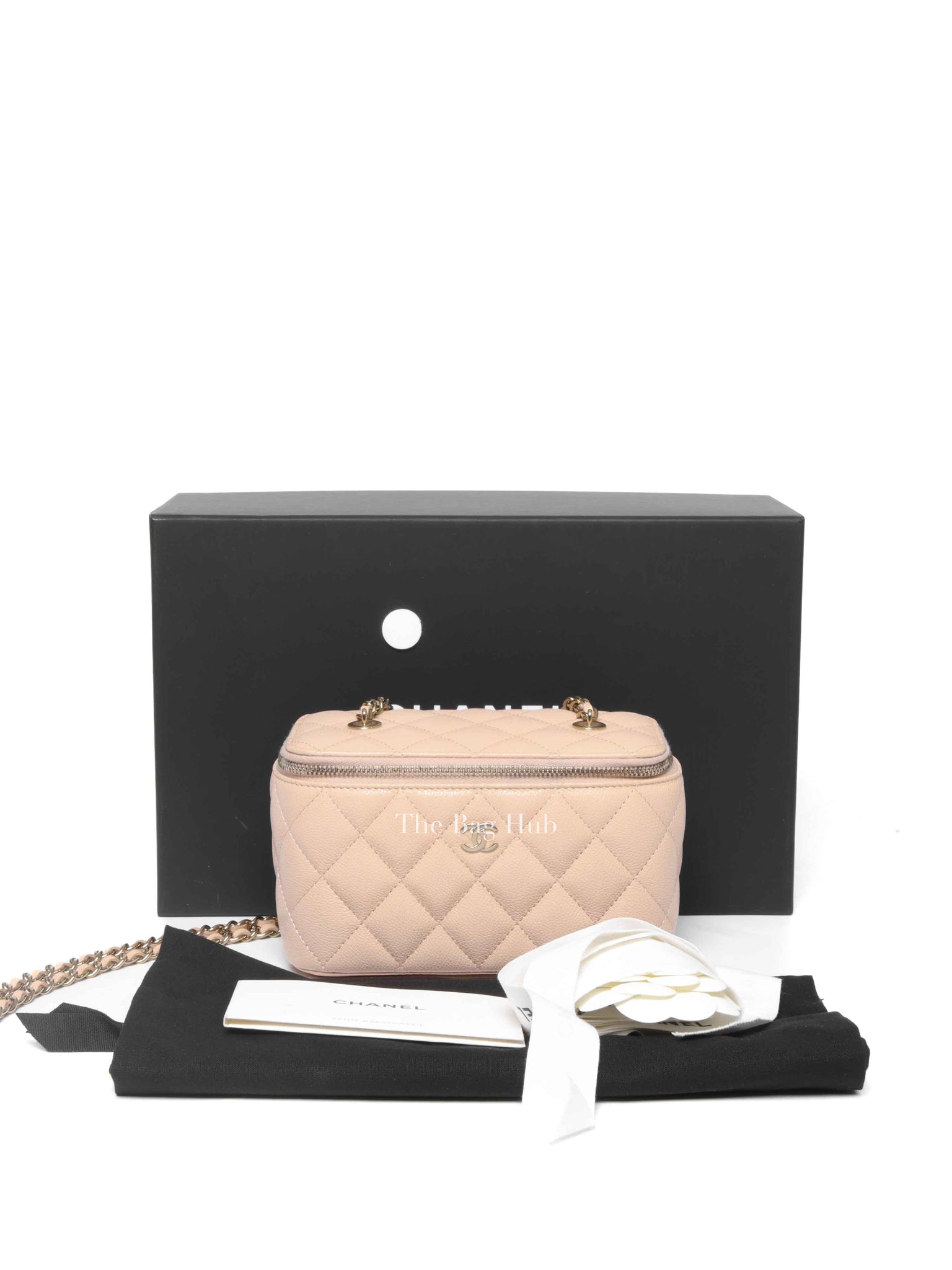Chanel Beige Caviar Quilted Leather Small Vanity Case Chain Bag