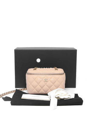 Chanel Beige Caviar Quilted Leather Small Vanity Case Chain Bag