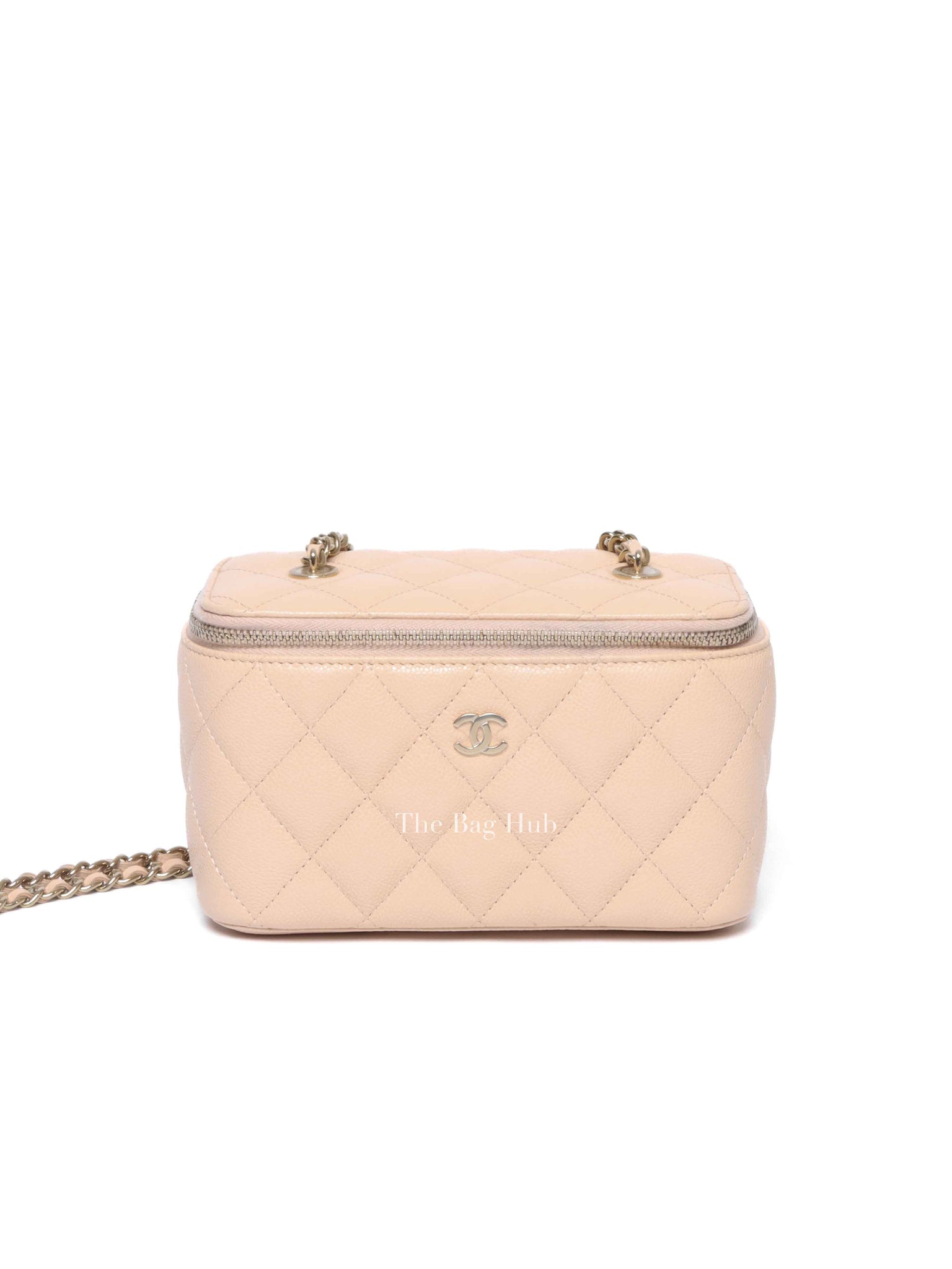 Chanel Beige Caviar Quilted Leather Small Vanity Case Chain Bag