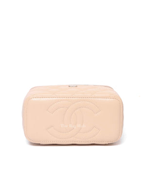 Chanel Beige Caviar Quilted Leather Small Vanity Case Chain Bag