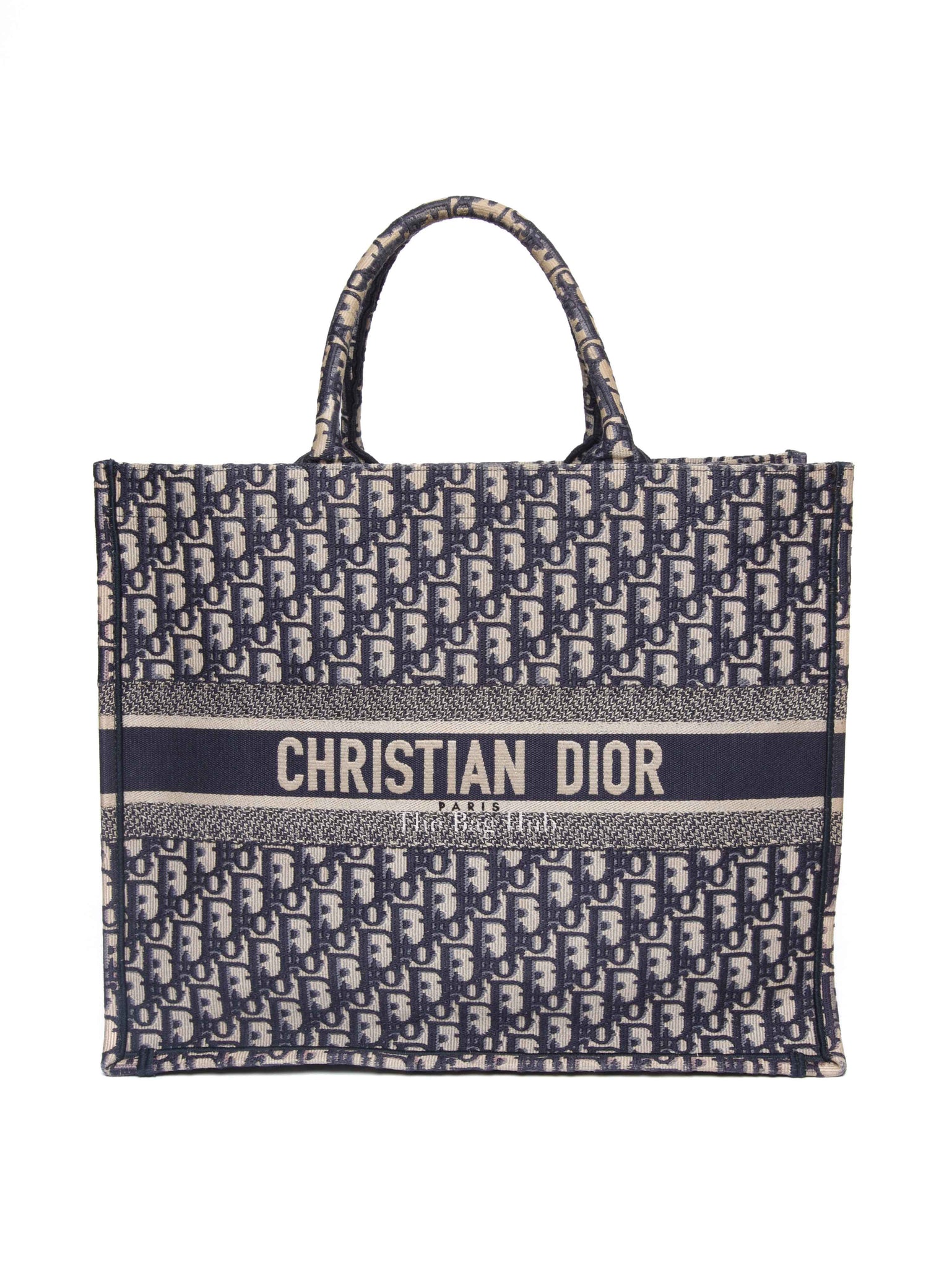 Christian Dior Ecru/Blue Oblique Embroidery Large Book Tote