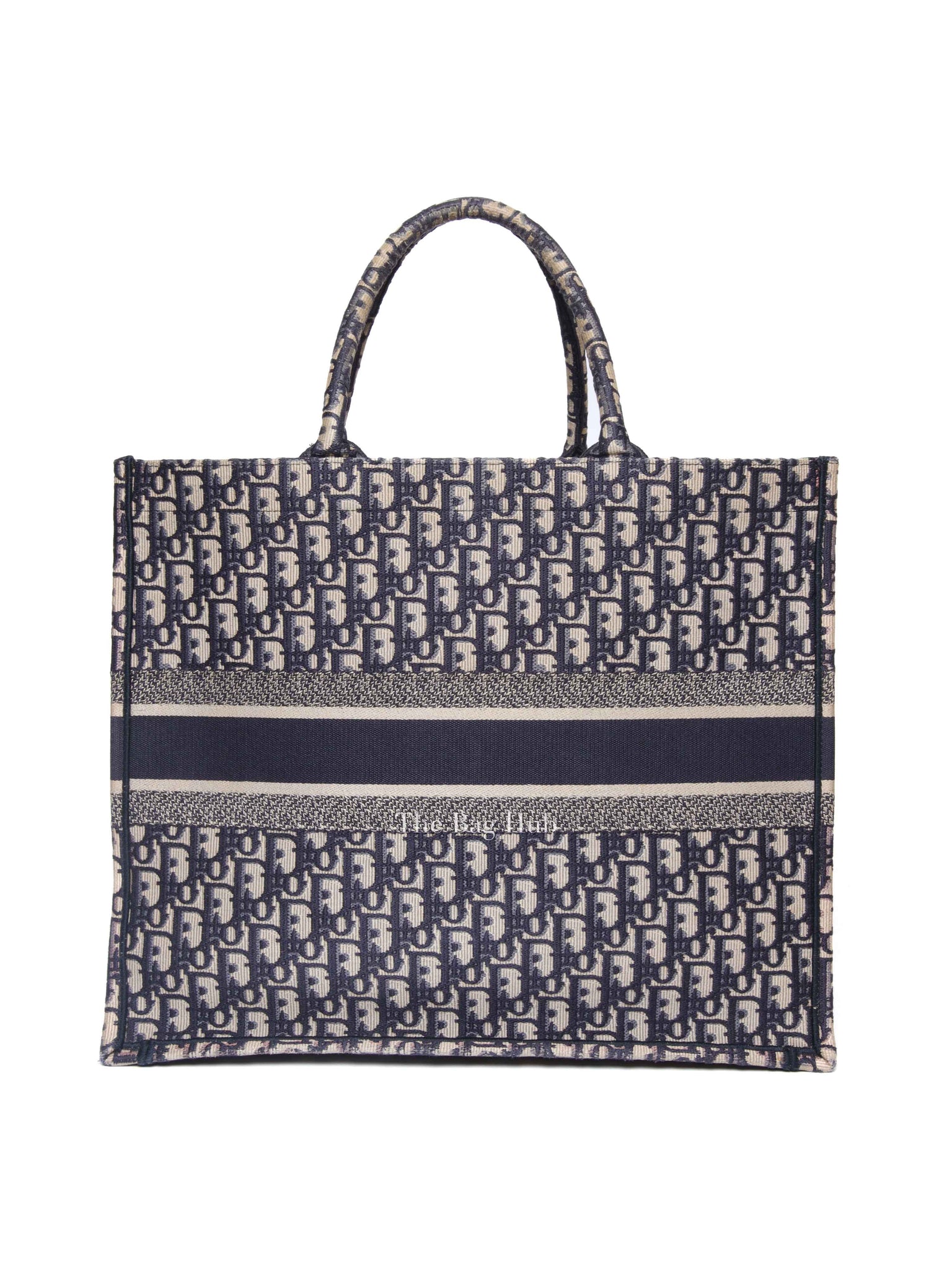 Christian Dior Ecru/Blue Oblique Embroidery Large Book Tote