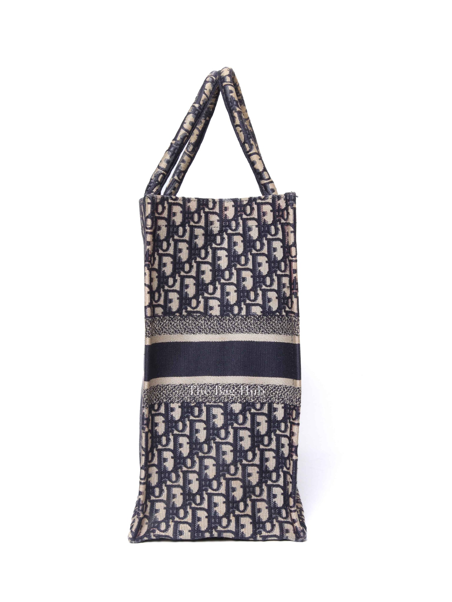 Christian Dior Ecru/Blue Oblique Embroidery Large Book Tote