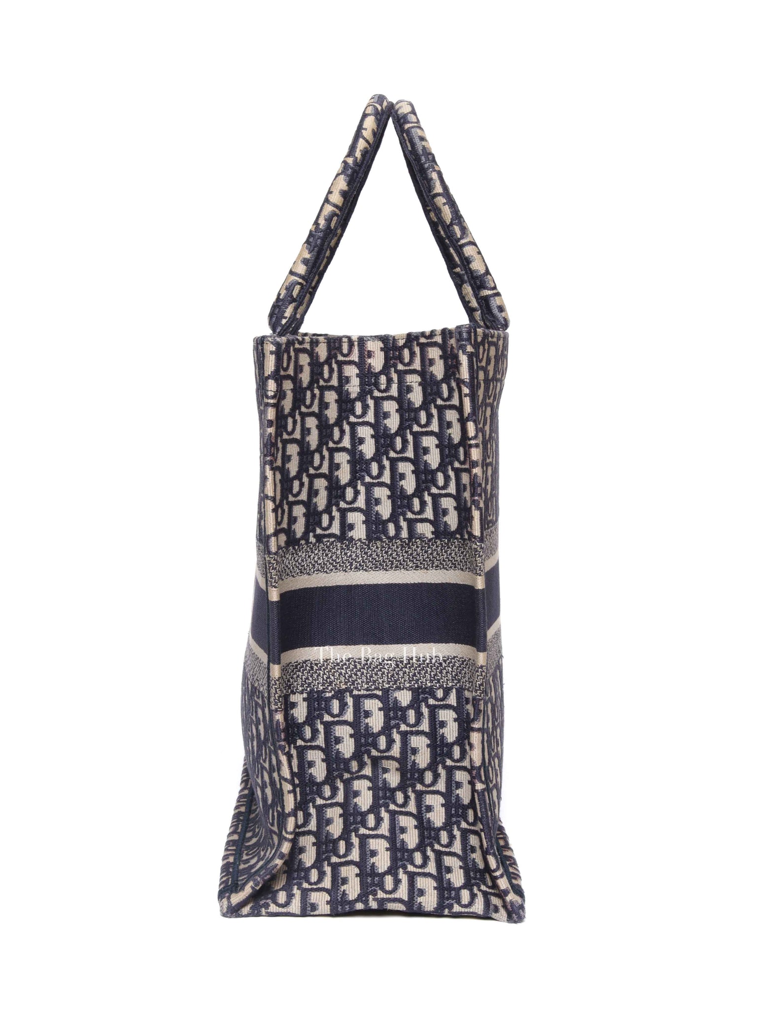 Christian Dior Ecru/Blue Oblique Embroidery Large Book Tote