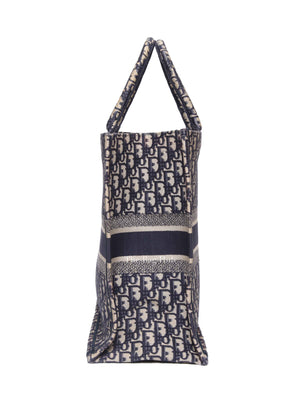 Christian Dior Ecru/Blue Oblique Embroidery Large Book Tote