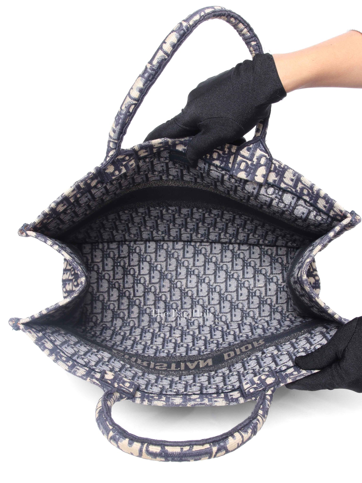 Christian Dior Ecru/Blue Oblique Embroidery Large Book Tote