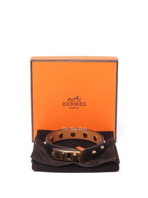 Hermes Black Swift Leather Mini Dog Clous Ronds Bracelet T3 GHW