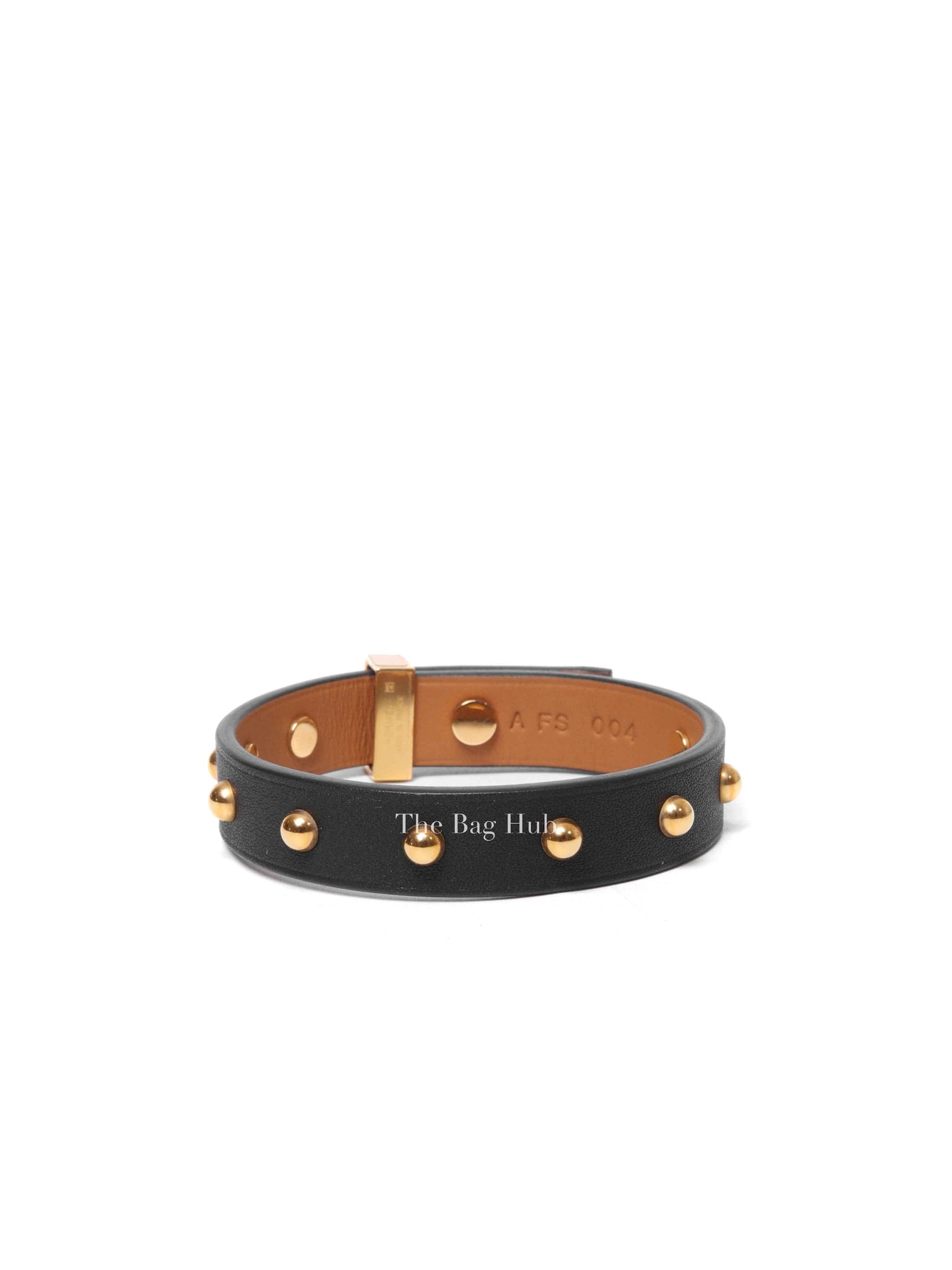 Hermes Black Swift Leather Mini Dog Clous Ronds Bracelet T3 GHW
