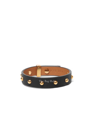 Hermes Black Swift Leather Mini Dog Clous Ronds Bracelet T3 GHW