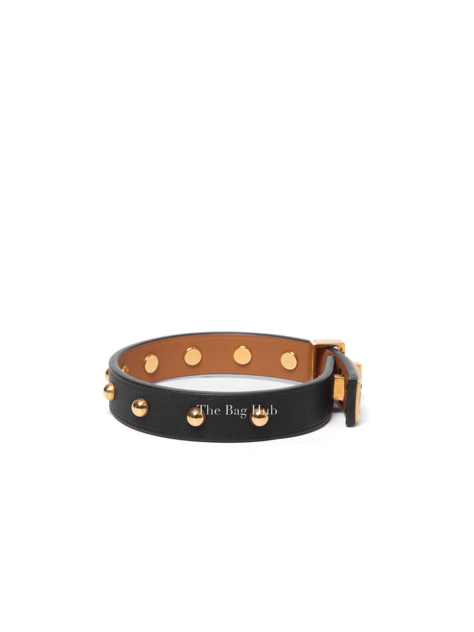 Hermes Black Swift Leather Mini Dog Clous Ronds Bracelet T3 GHW