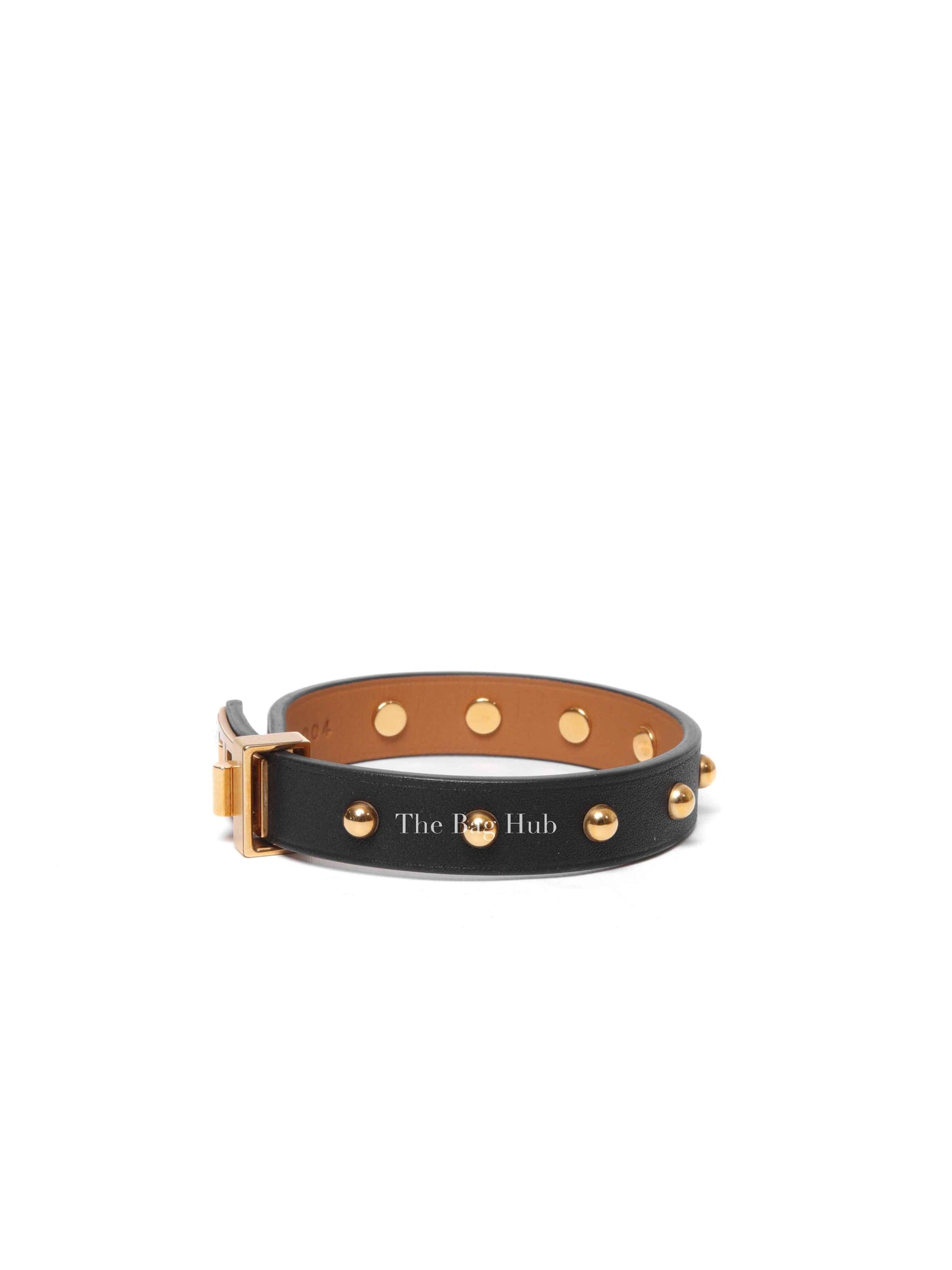Hermes Black Swift Leather Mini Dog Clous Ronds Bracelet T3 GHW