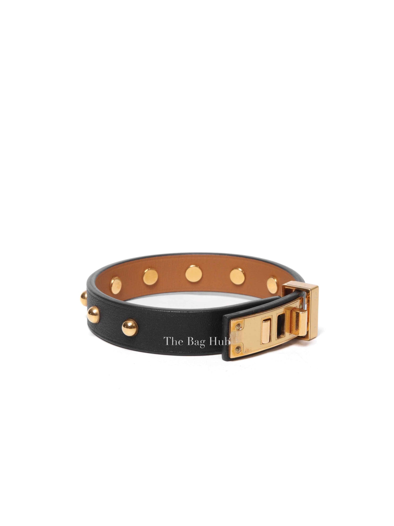 Hermes Black Swift Leather Mini Dog Clous Ronds Bracelet T3 GHW
