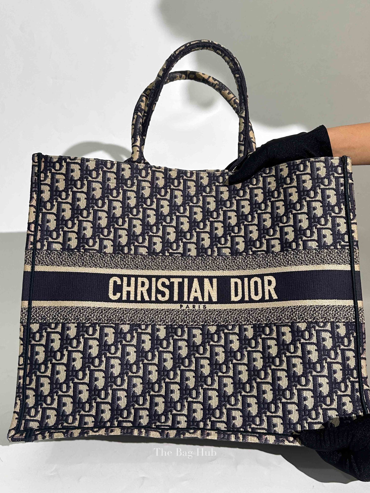 Christian Dior Ecru/Blue Oblique Embroidery Large Book Tote