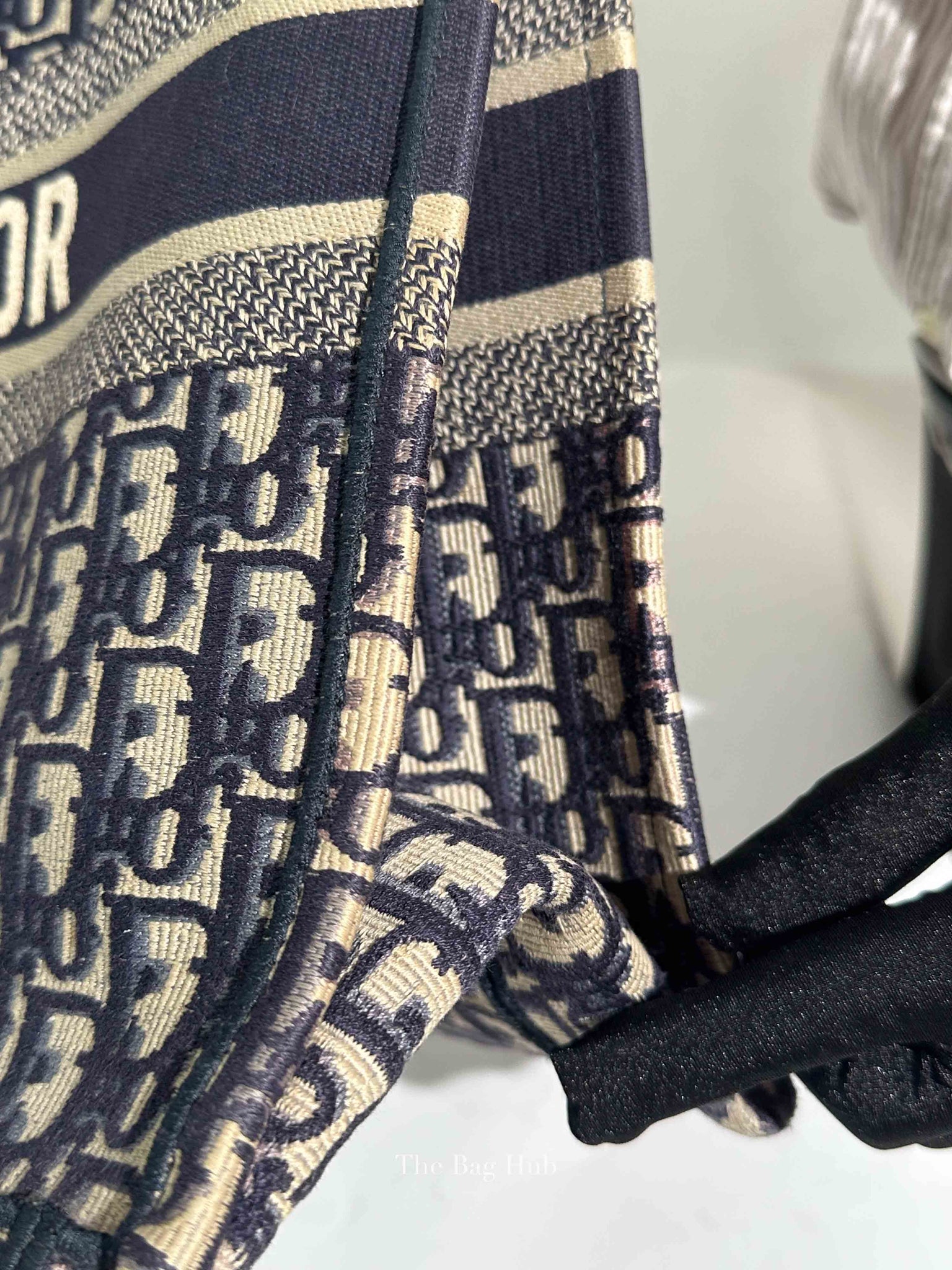 Christian Dior Ecru/Blue Oblique Embroidery Large Book Tote