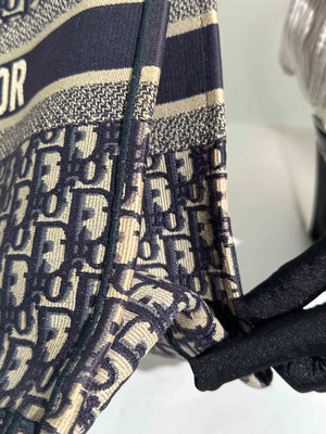 Christian Dior Ecru/Blue Oblique Embroidery Large Book Tote