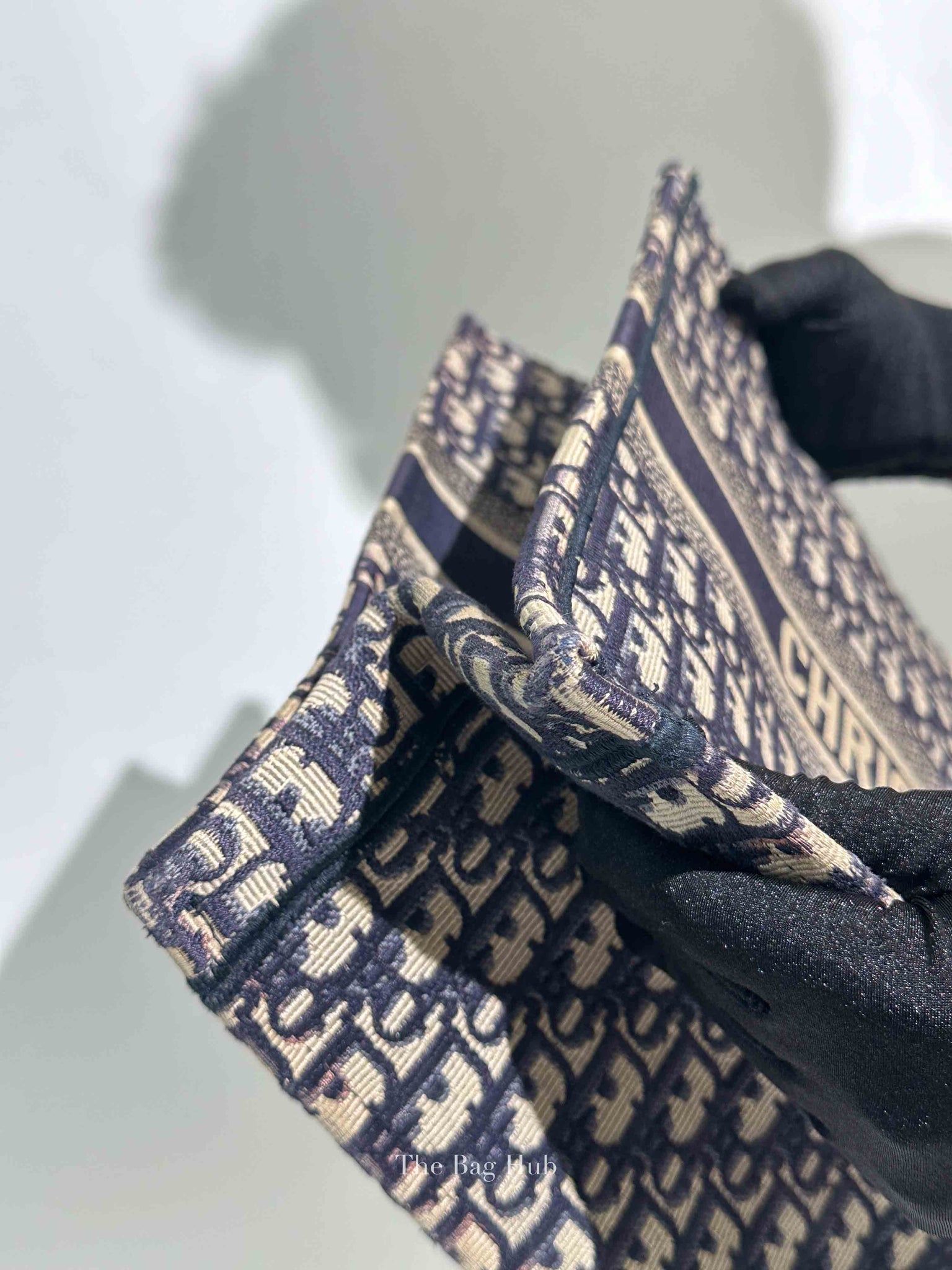 Christian Dior Ecru/Blue Oblique Embroidery Large Book Tote