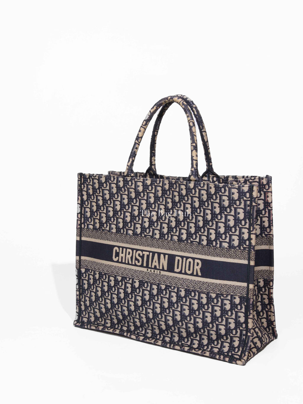 Christian Dior Ecru/Blue Oblique Embroidery Large Book Tote