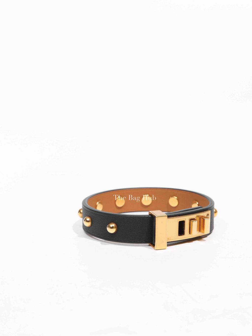 Hermes Black Swift Leather Mini Dog Clous Ronds Bracelet T3 GHW