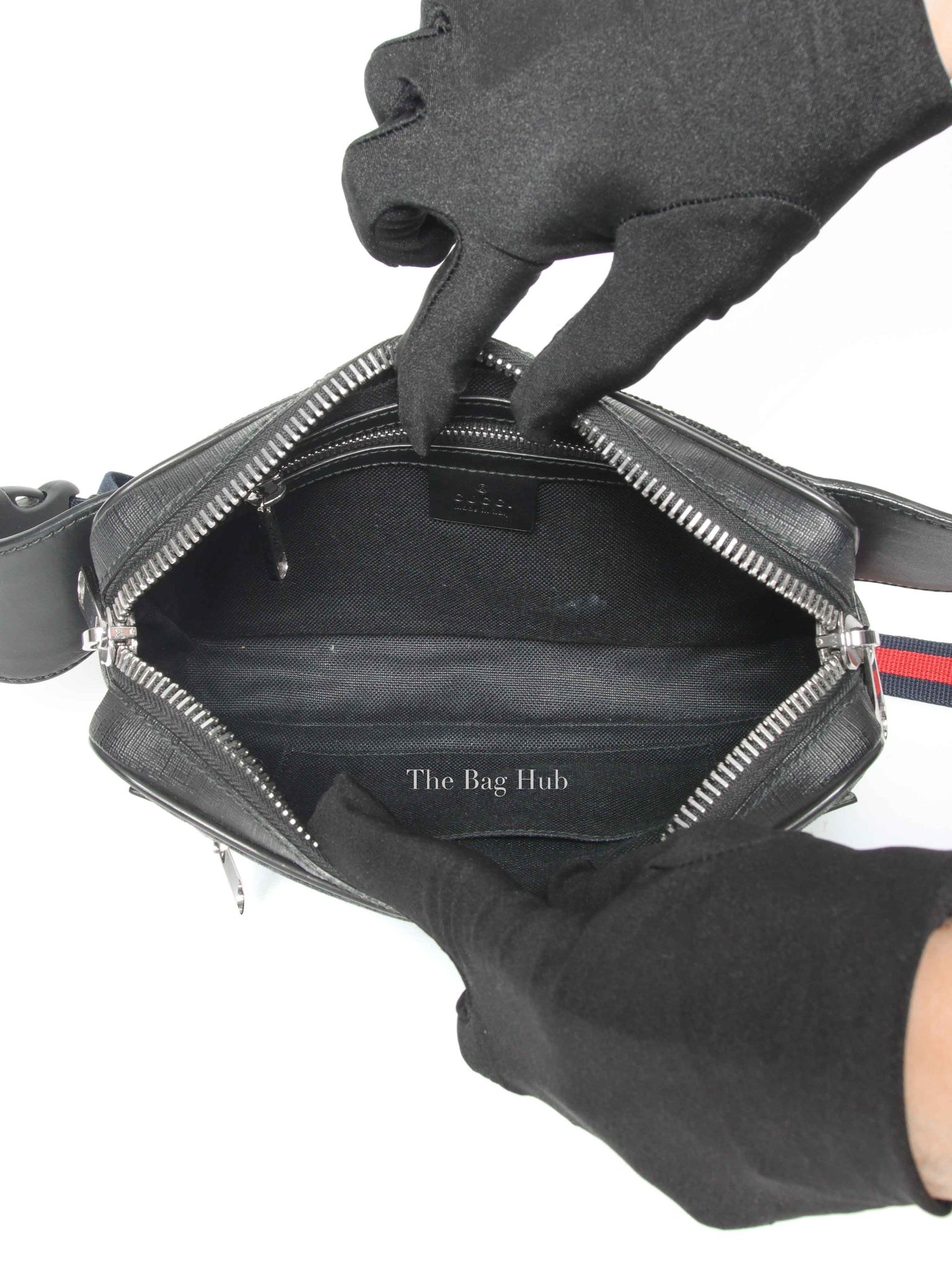 Gucci Black/Grey GG Supreme Web Belt Bag