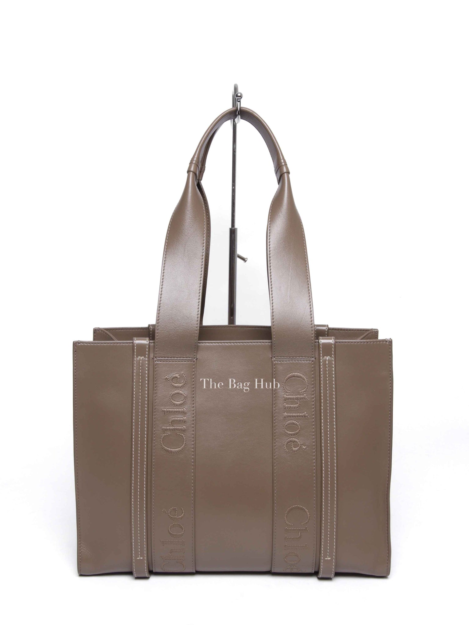 Chloe Taupe Leather Woody Embroidered Medium Tote Bag