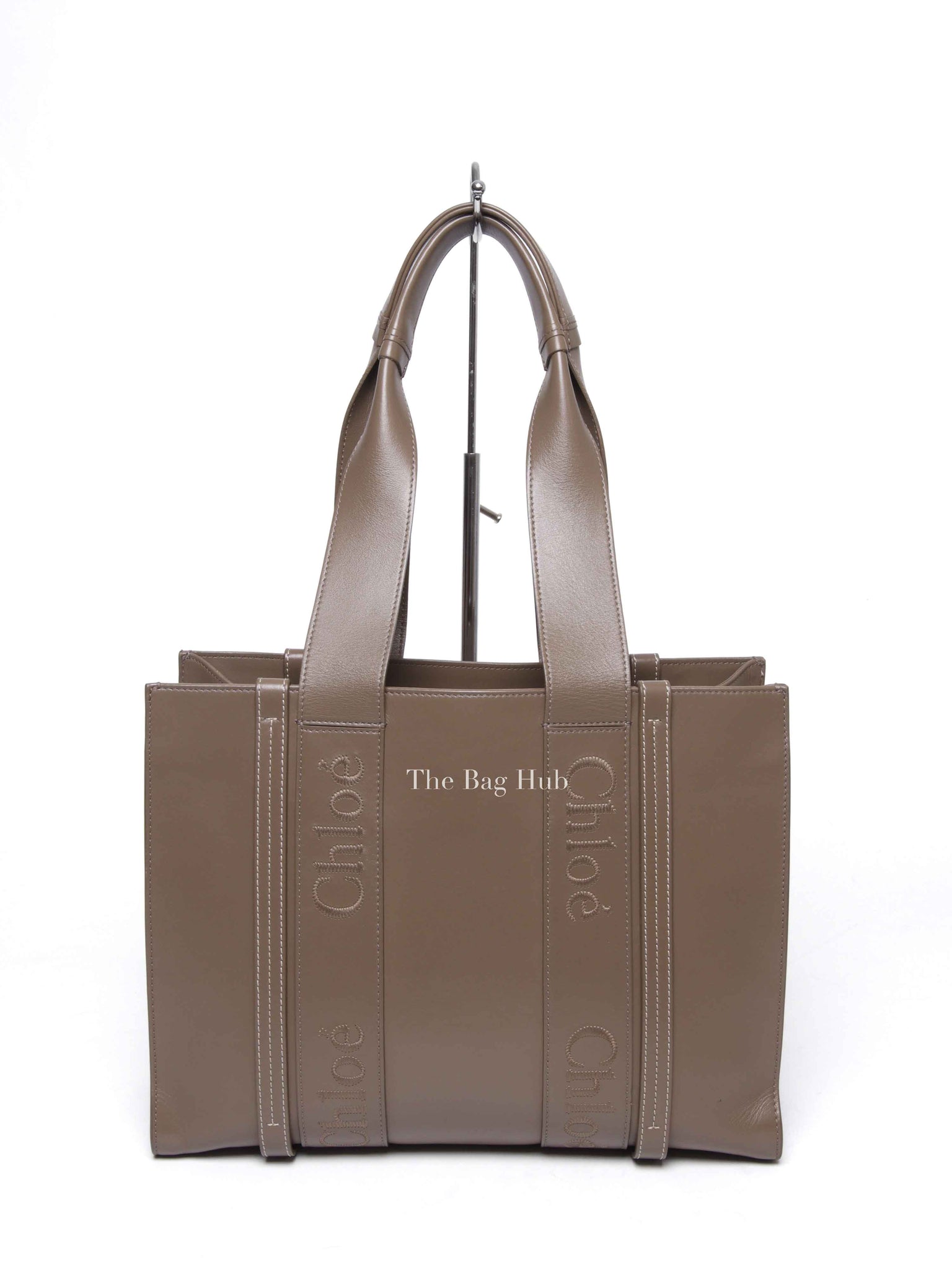 Chloe Taupe Leather Woody Embroidered Medium Tote Bag